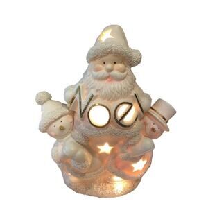 JC Penny Home Collection- 9" Lighted Ivory Bisque- Noel Santa and Snowmen EUC